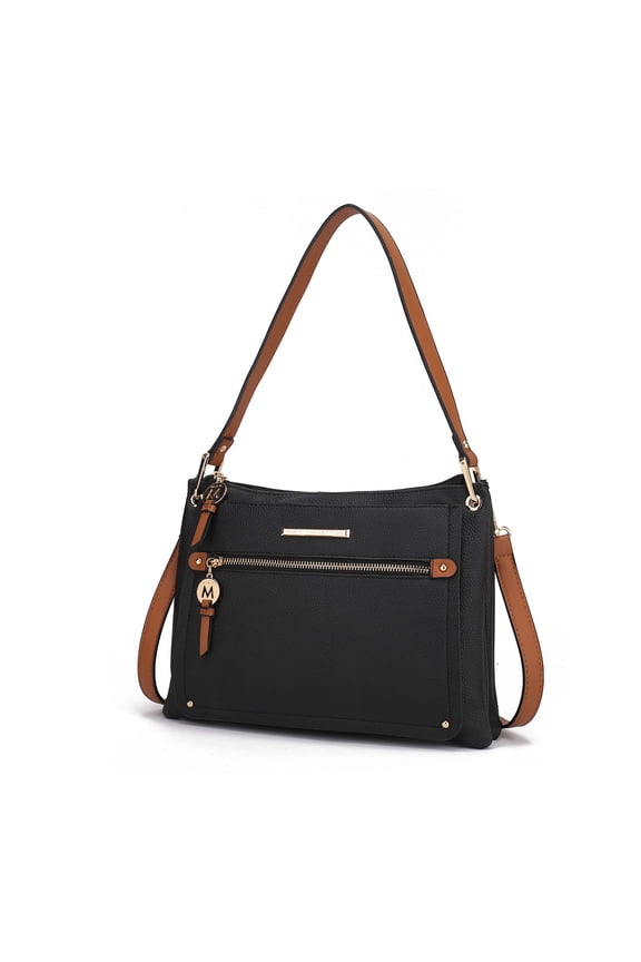 Aliyah shoulder women’s bag vegan leather versatile design, functional everyday use purse by Mia K. - Black Cognac