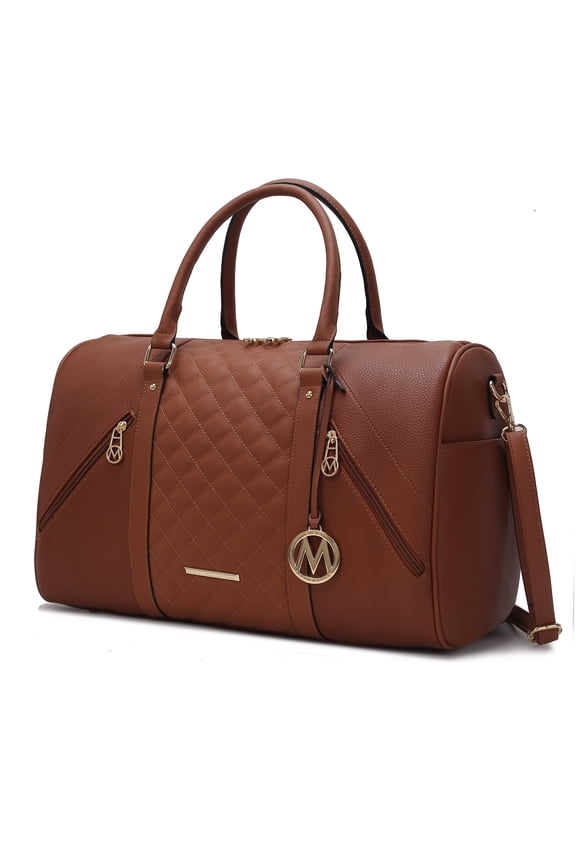 Allegra Vegan Leather Women's Duffle Bag, Functional Weekender Purse Handbag by Mia K - Brown