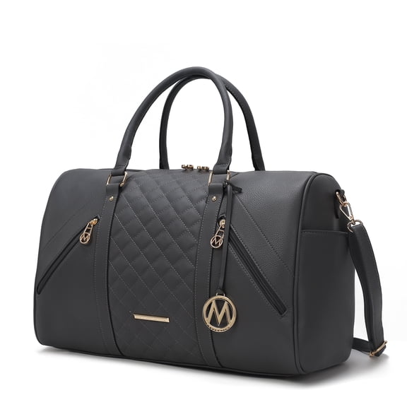 MKF Collection Allegra Vegan Leather Women's Duffle Bag, Functional Weekender Purse Handbag by Mia K - Charcoal Gray