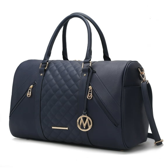 MKF Collection Allegra Vegan Leather Women's Duffle Bag, Functional Weekender Purse Handbag by Mia K - Navy