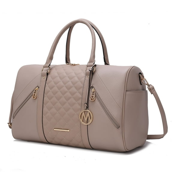 MKF Collection Allegra Vegan Leather Women's Duffle Bag, Functional Weekender Purse Handbag by Mia K - Taupe