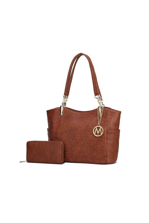 Allison Women's Tote Bag and Wallet Set, Vegan Leather Handbag Purse For Travel and Work By Mia K. -, Brown