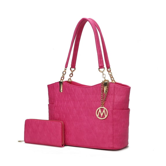 MKF Collection Allison Women's Tote Bag and Wallet Set, Vegan Leather Handbag Purse For Travel and Work By Mia K. - Fuchsia