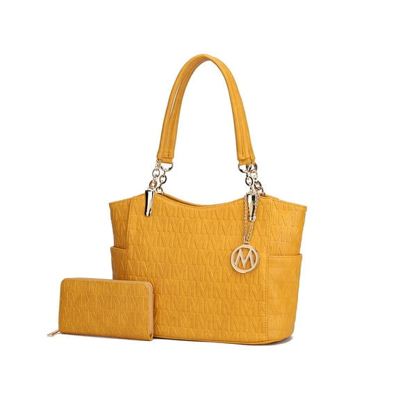MKF Collection Allison Women's Tote Bag and Wallet Set, Vegan Leather Handbag Purse For Travel and Work By Mia K. -, Mustard