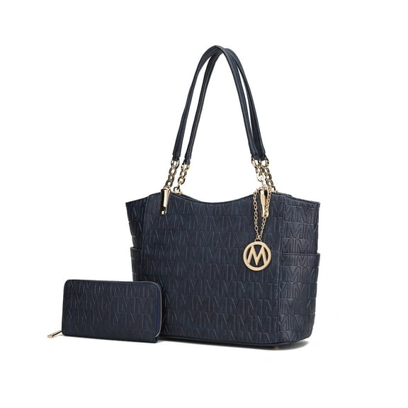 MKF Collection Allison Women's Tote Bag and Wallet Set, Vegan Leather Handbag Purse For Travel and Work By Mia K. -,Navy