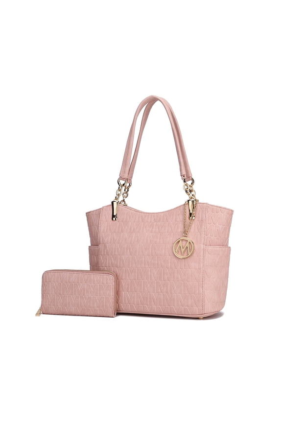 Allison Women's Tote Bag and Wallet Set, Vegan Leather Handbag Purse For Travel and Work By Mia K. - Rose Pink