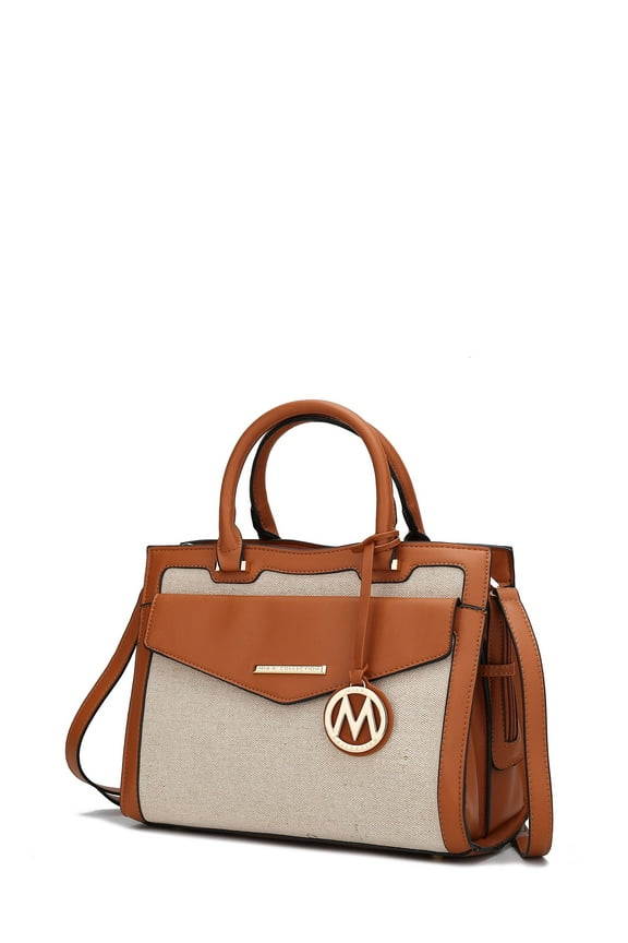 Alyssa Vegan Leather Women's Multi Pocket Satchel Handbag By Mia K - Cognac Combo