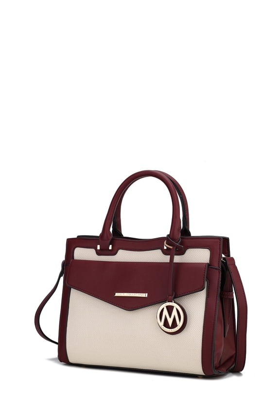 Alyssa Vegan Leather Women's Multi Pocket Satchel Handbag by Mia K. - Wine Combo