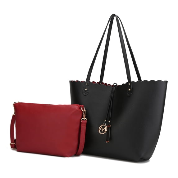 MKF Collection Amahia Women’s Vegan Leather Reversible Shopper Tote Bag with Crossbody Pouch by Mia K - Black Red