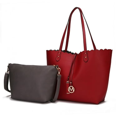 MKF Collection Amahia Women’s Vegan Leather Reversible Shopper Tote Bag with Crossbody Pouch by Mia K - Red Charcoal