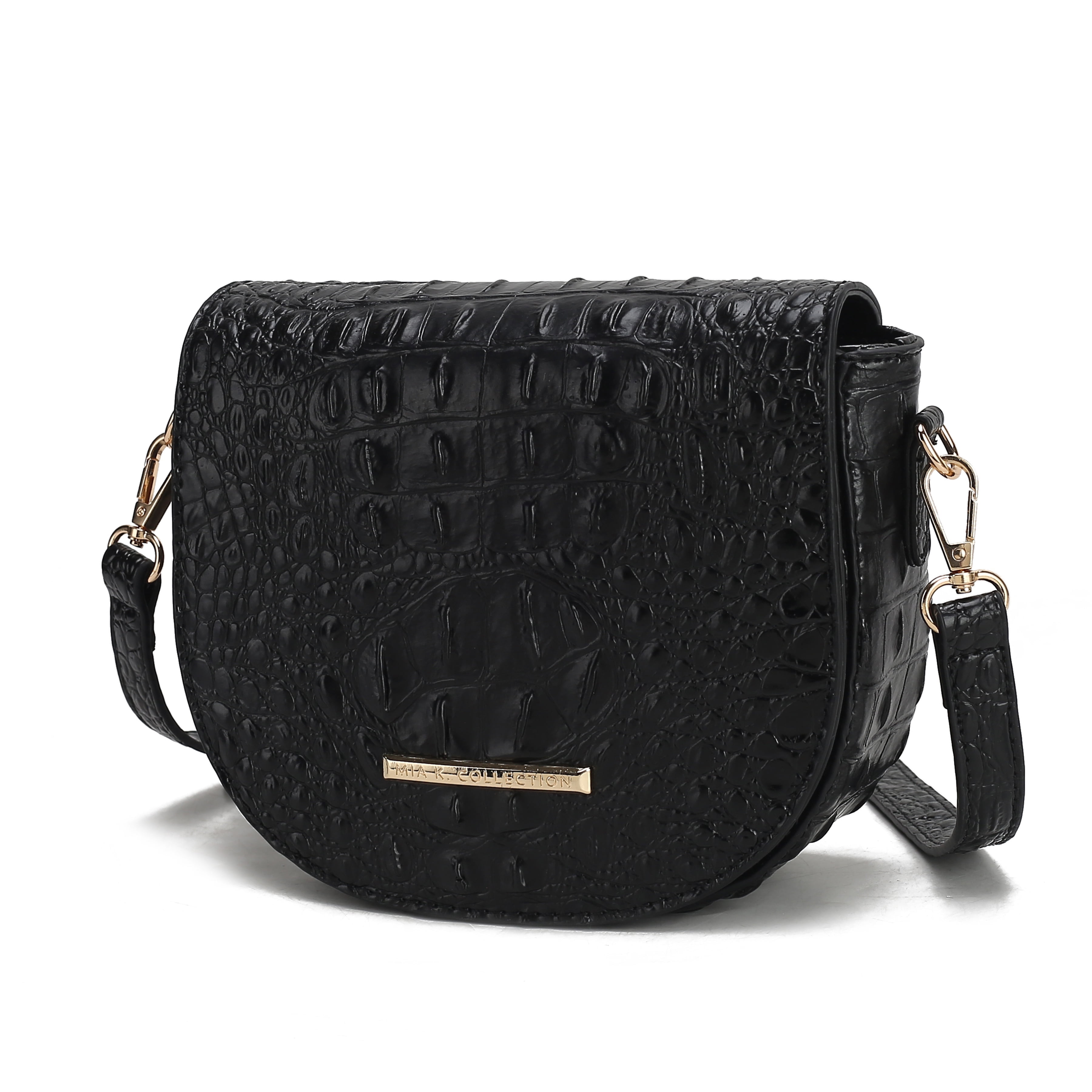 MKF Collection Amalia Crossbody Bag Solid Croc-Embossed Vegan Leather Shoulder Bag Handbag by Mia K- Black