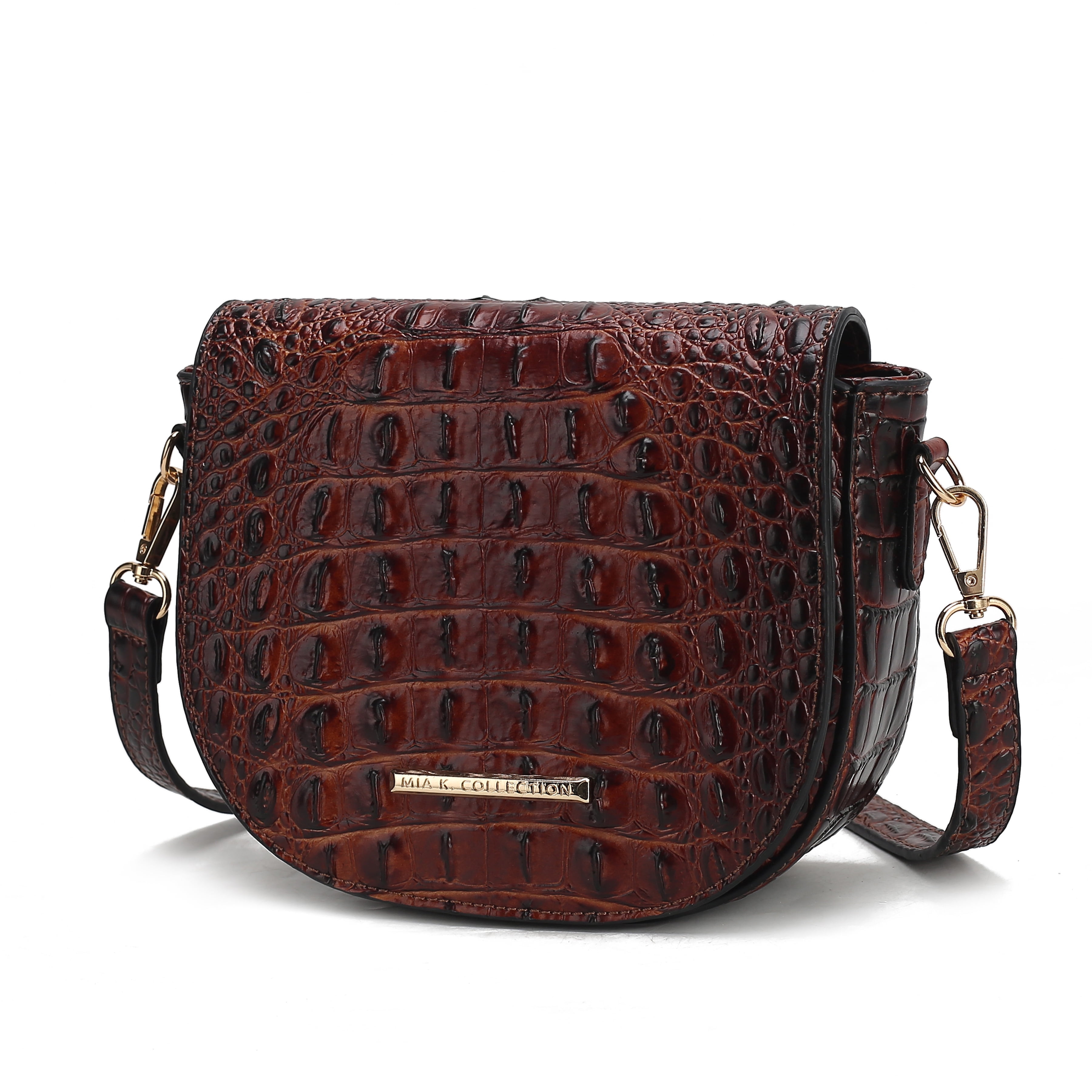 MKF Collection Amalia Crossbody Bag Solid Croc-Embossed Vegan Leather Shoulder Bag Handbag by Mia K- Brown