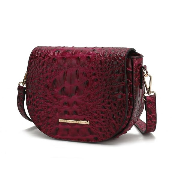 MKF Collection Amalia Crossbody Bag Solid Croc-Embossed Vegan Leather Shoulder Bag Handbag by Mia K- Fuchsia