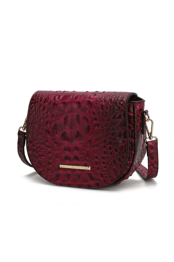 Amalia Crossbody Bag Solid Croc-Embossed Vegan Leather Shoulder Bag Handbag by Mia K- Fuchsia