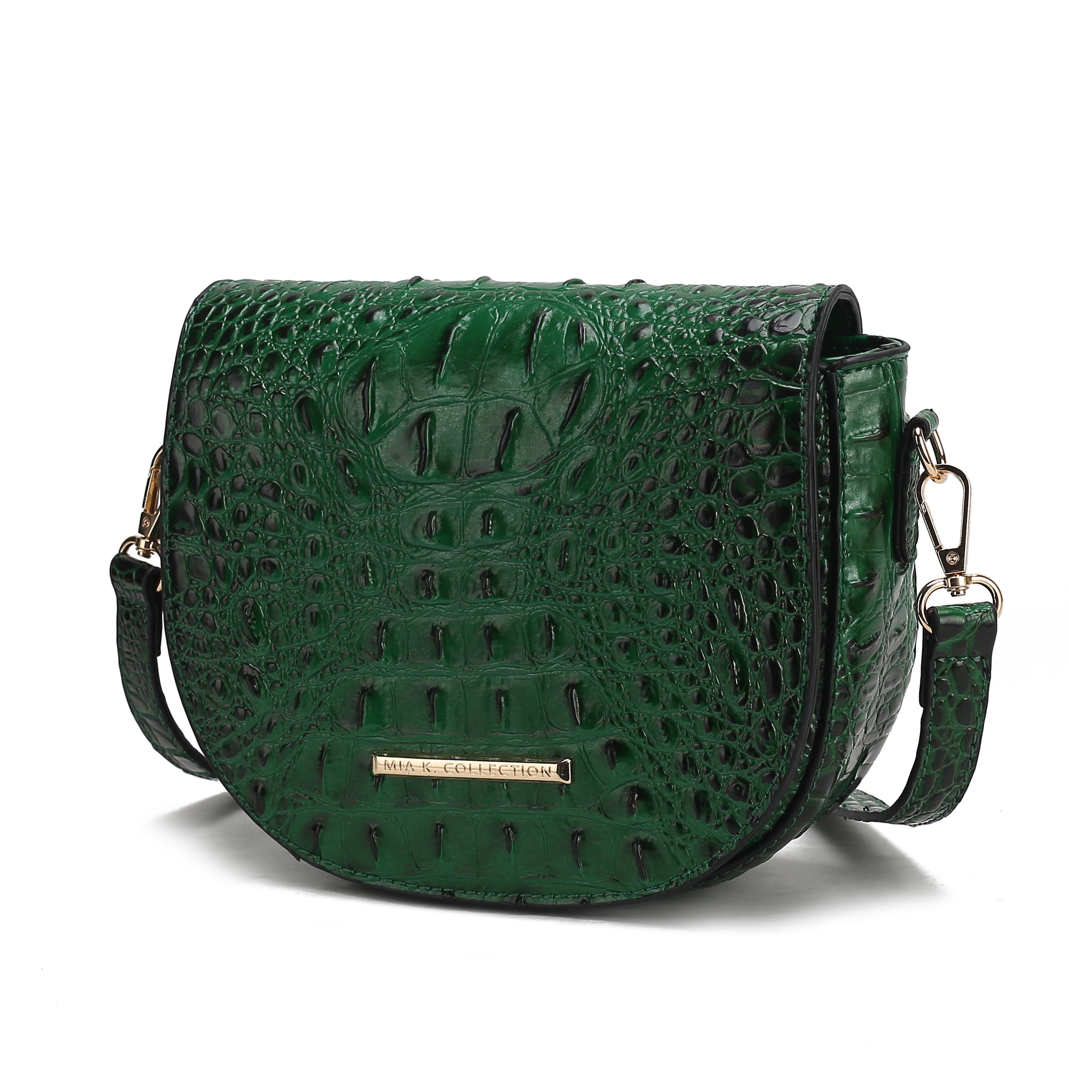 MKF Collection Amalia Crossbody Bag Solid Croc-Embossed Vegan Leather Shoulder Bag Handbag by Mia K- Green