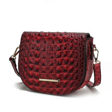 MKF Collection Amalia Crossbody Bag Solid Croc-Embossed Vegan Leather Shoulder Bag Handbag by Mia K- Red