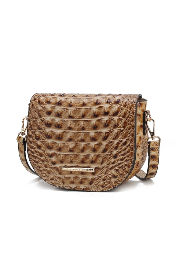 Amalia Crossbody Bag Solid Croc-Embossed Vegan Leather Shoulder Bag Handbag by Mia K- Taupe