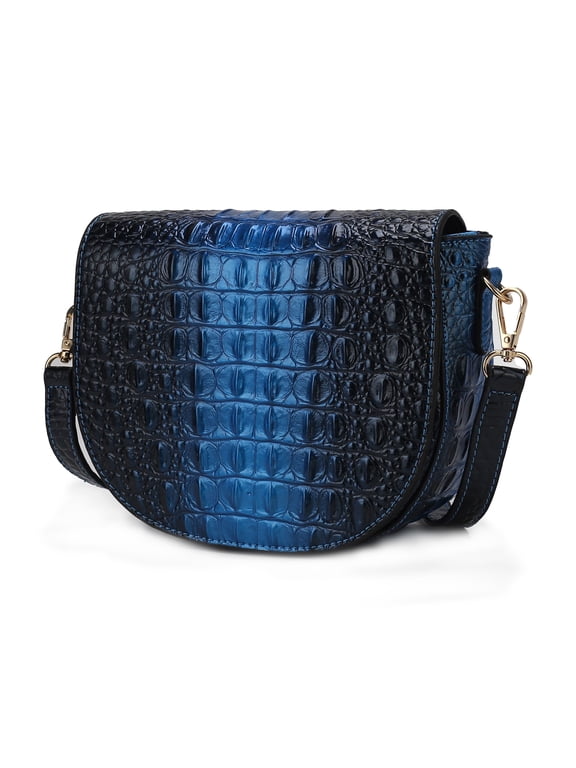 Amalia Women's Crossbody Bag Crocodile Vegan Leather Shoulder Bag Handbag Purse by Mia K - Blue