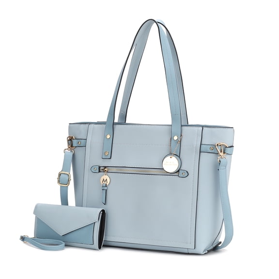 MKF Collection Andrys Vegan Leather Women's Tote Bag, Sleek Shoulder Purse Handbag & Wristlet Wallet 2 pcs by Mia K - Baby Blue
