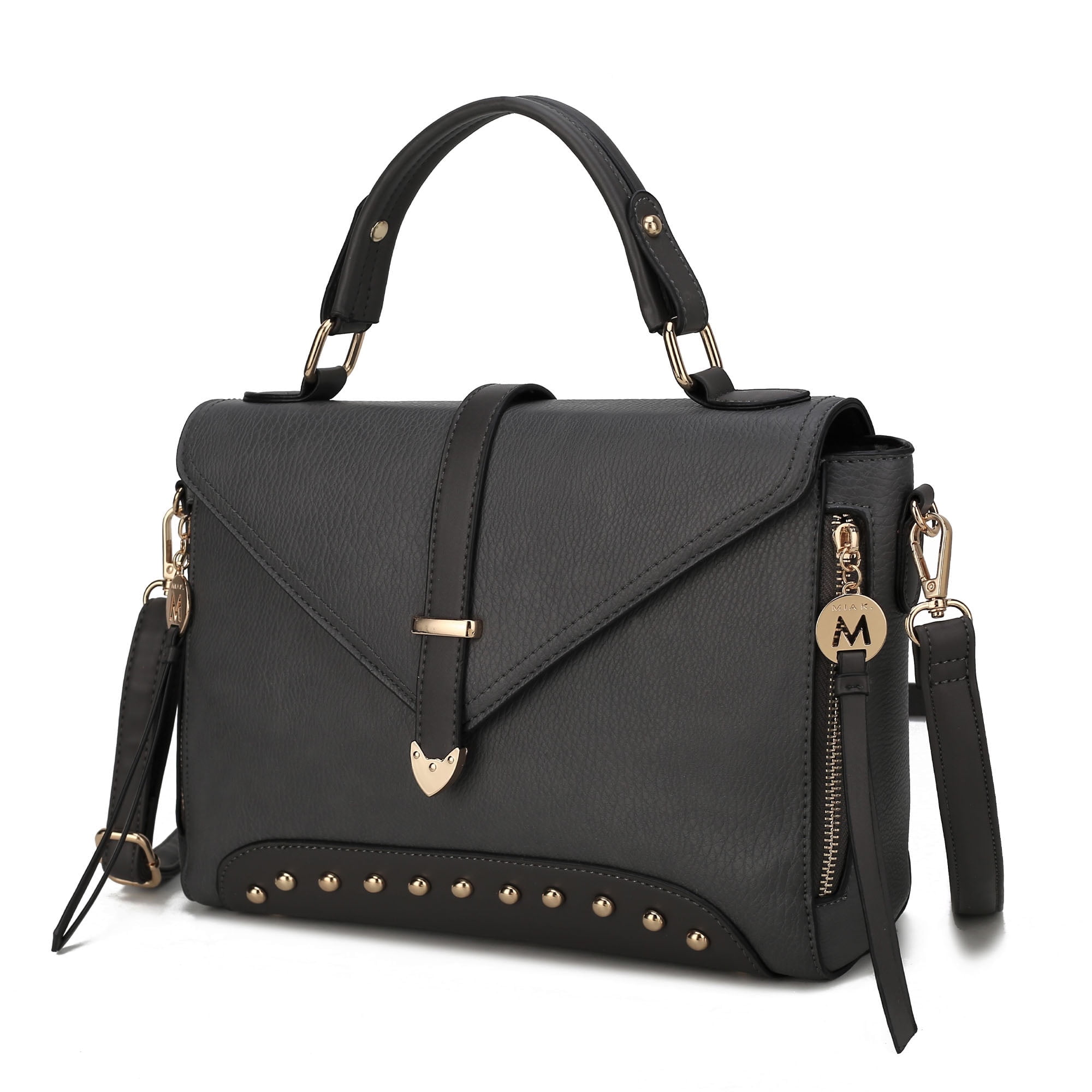 MKF Collection Angela Women Satchel Bag Vegan Leather, Crossover Purse Handbag by Mia K - Charcoal Gray