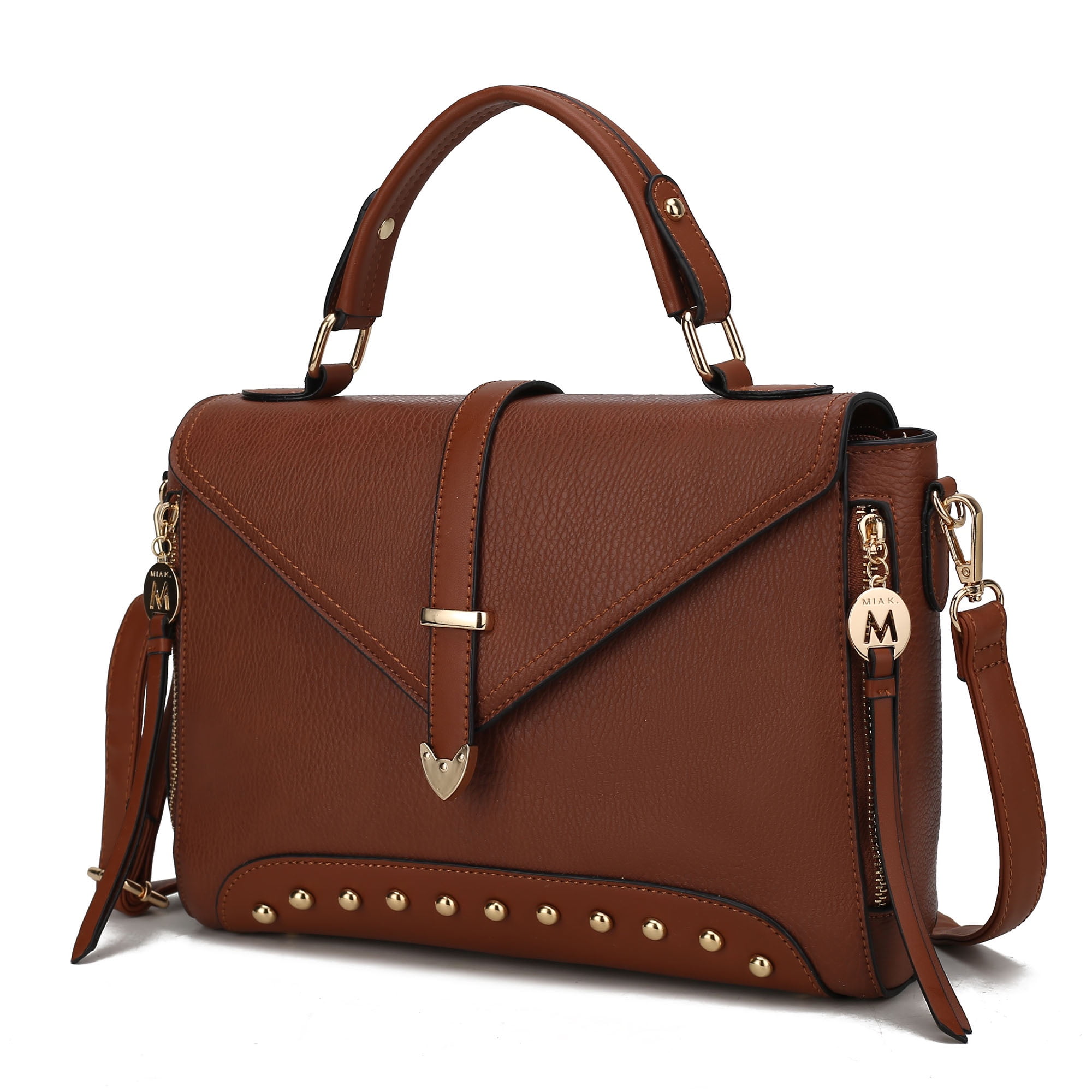 MKF Collection Angela Women Satchel Bag Vegan Leather, Crossover Purse Handbag by Mia K - Cognac Brown
