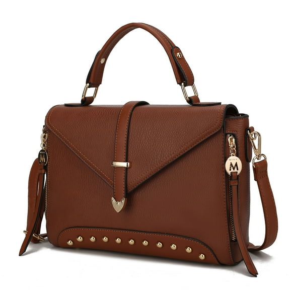 MKF Collection Angela Women Satchel Bag Vegan Leather, Crossover Purse Handbag by Mia K - Cognac Brown