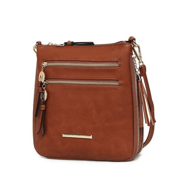 MKF Collection Angelina Crossbody Shoulder Women's Handbag Purse Vegan Leather, Versatile Bag Multi Pockets by Mia K- Cognac Brown