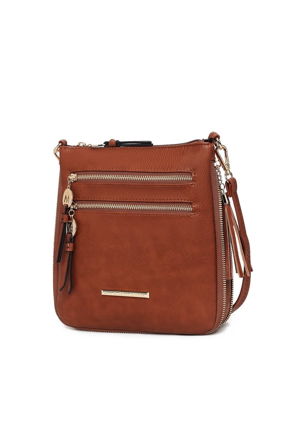 Angelina Crossbody Shoulder Women's Handbag Purse Vegan Leather, Versatile Bag Multi Pockets by Mia K- Cognac Brown