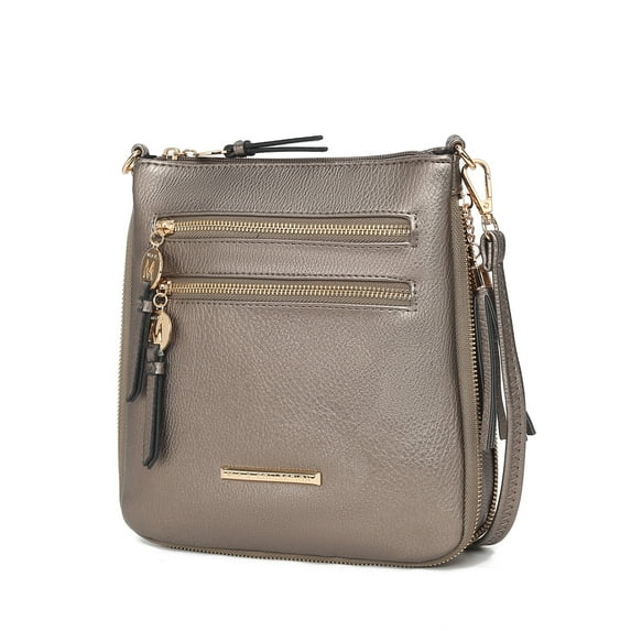 MKF Collection Angelina Crossbody Shoulder Women's Handbag Purse Vegan Leather, Versatile Bag Multi Pockets by Mia K- Pewter