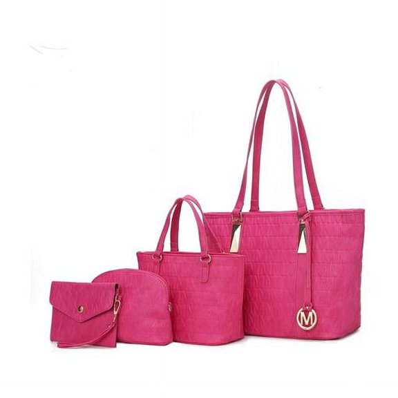 MKF Collection Arya Women's Tote Bag, Wristlet Pouch Purse, Vegan Leather Handbag 4Pcs Set by Mia K - Fuchsia