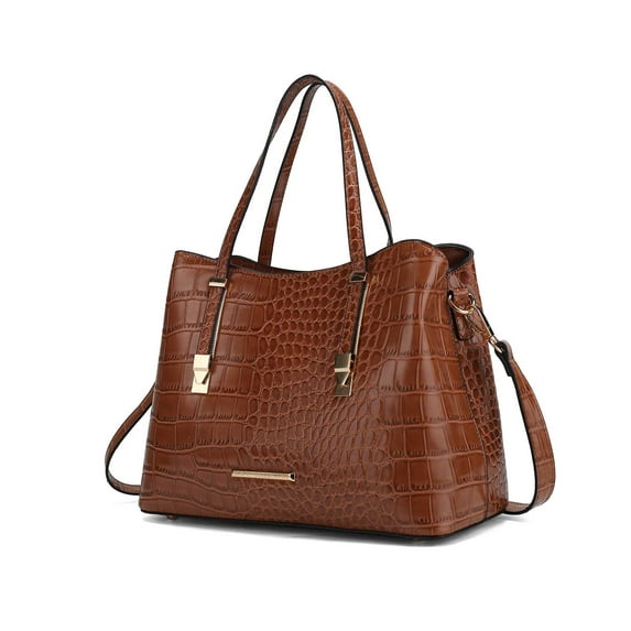 MKF Collection Aurelia Women's Tote Bag, Crocodile Vegan Leather Handbag Purse by Mia K - Cognac