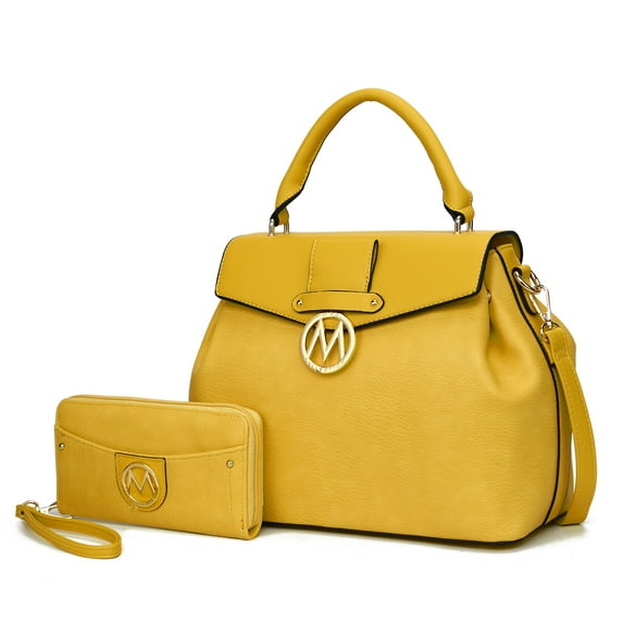 MKF Collection Aurora Satchel Handbag & Wallet Set – Stylish Vegan Leather Purse with Top Handles, Detachable Strap, and Matching Wallet by Mia K -Yellow