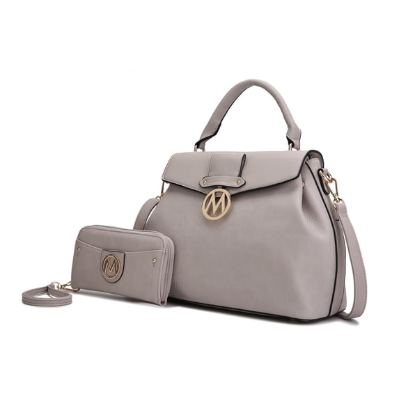 MKF Collection Aurora Satchel Handbag & Wallet Set – Stylish Vegan Leather Purse with Top Handles, Detachable Strap, and Matching Wallet by Mia K -Light Grey