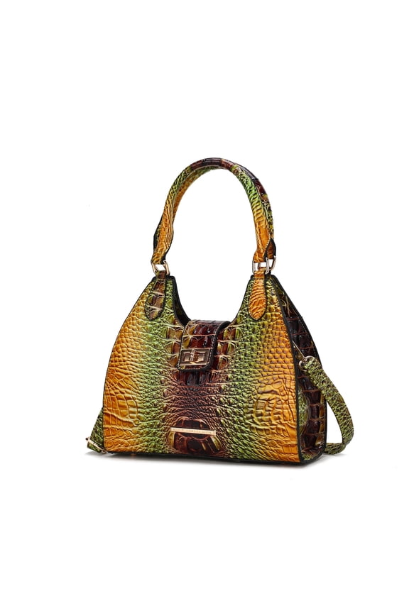 Ava Women's Tote Bag, Gradient Crocodile Vegan Leather Handbag Purse by Mia K - Brown