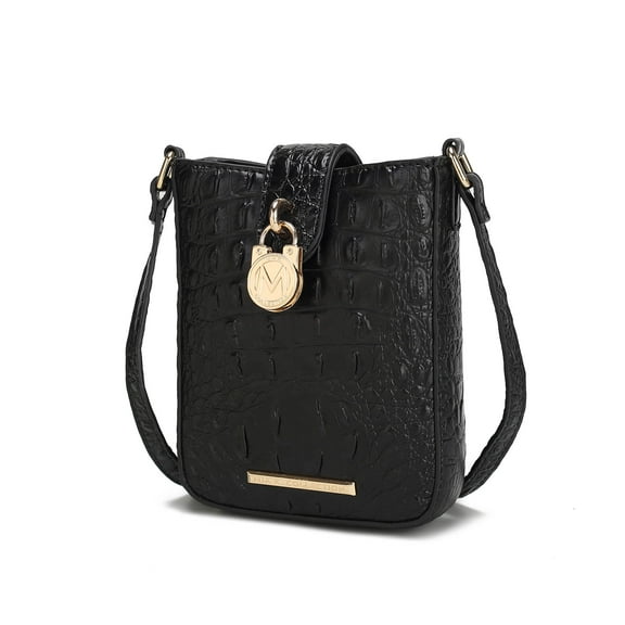 MKF Collection Avery Faux Crocodile Embossed Vegan Leather Women’s Crossbody Bag, Modern Crossover Purse Handbag by Mia K - Black