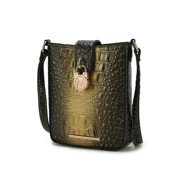 MKF Collection Avery Faux Crocodile Embossed Vegan Leather Women’s Crossbody Bag, Modern Crossover Purse Handbag by Mia K - Gold