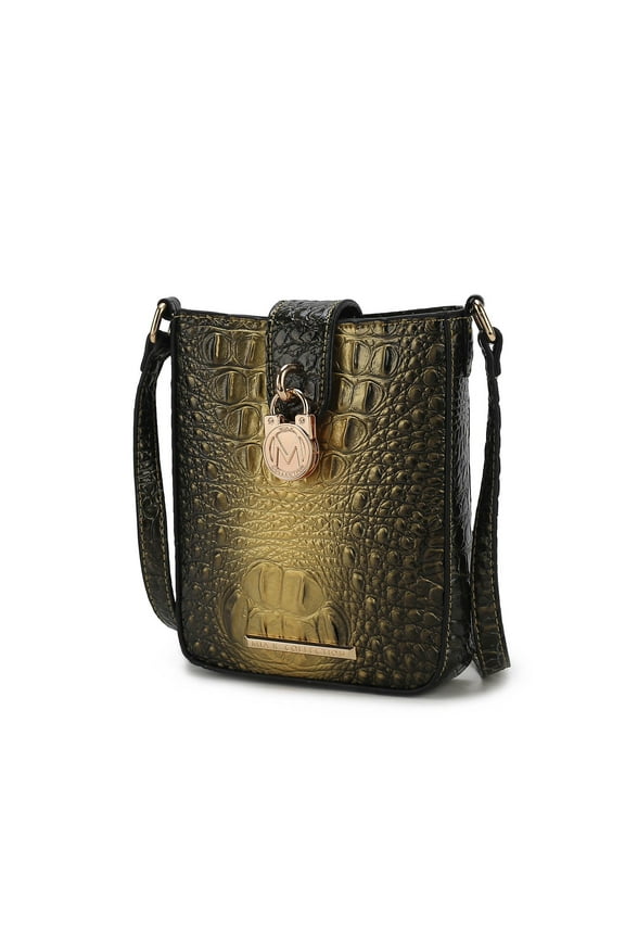 Avery Faux Crocodile Embossed Vegan Leather Women’s Crossbody Bag, Modern Crossover Purse Handbag by Mia K - Gold