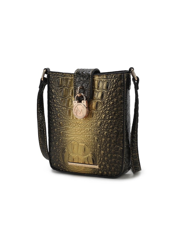Avery Faux Crocodile Embossed Vegan Leather Women’s Crossbody Bag, Modern Crossover Purse Handbag by Mia K - Gold