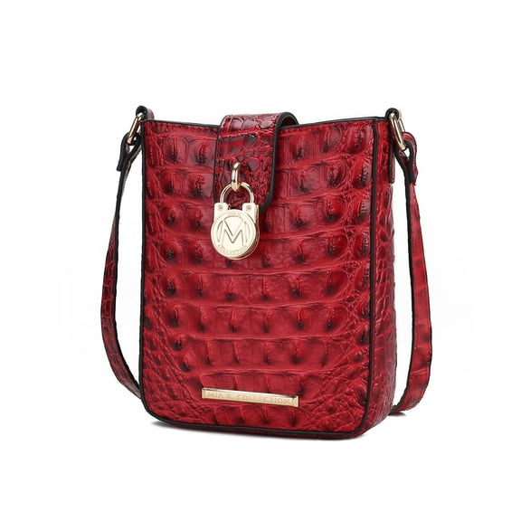 MKF Collection Avery Faux Crocodile Embossed Vegan Leather Women’s Crossbody Bag, Modern Crossover Purse Handbag by Mia K - Red