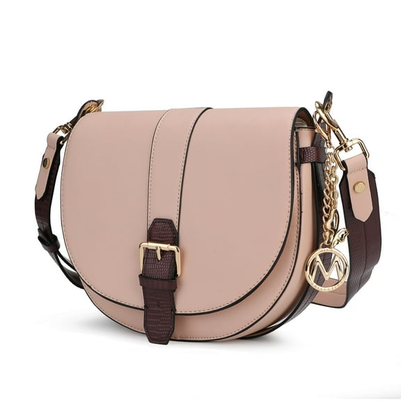 MKF Collection Ayla Snake-Embossed Color Block Vegan Leather Women’s Shoulder Bag by Mia K-Blush