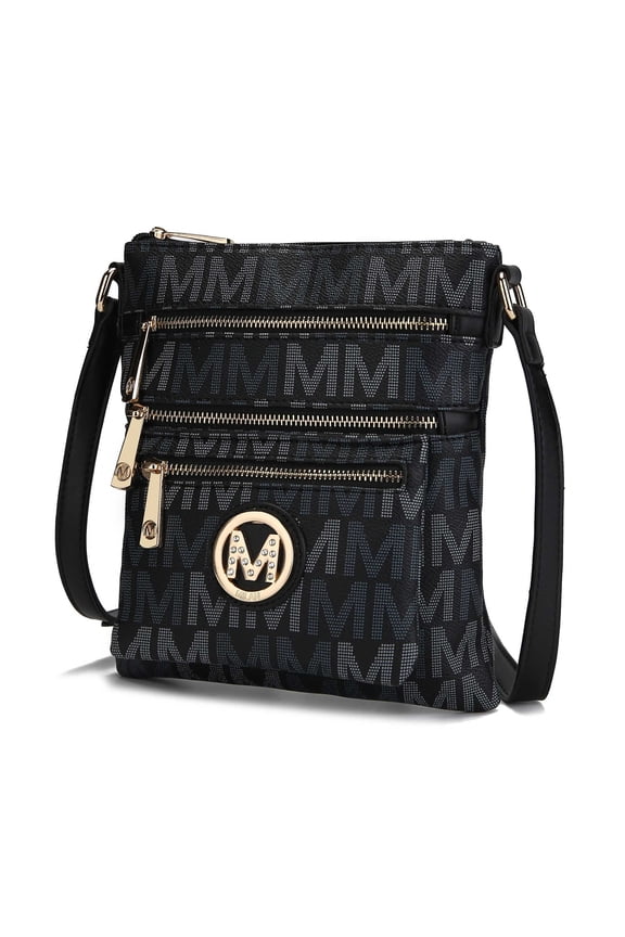 Beatrice Women's M Signature Multi Compartments Crossbody by Mia K- Black
