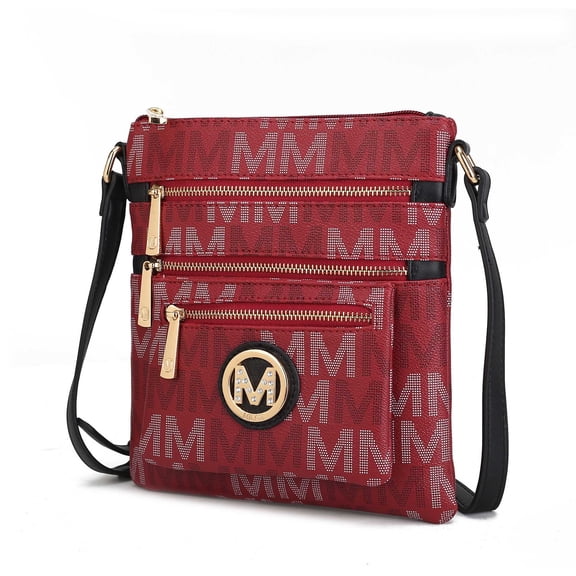 MKF Collection Beatrice Women's M Signature Multi Compartments Crossbody by Mia K- Burgundy