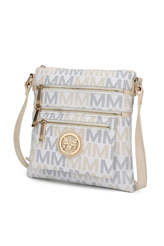 Beatrice Women's M Signature Multi Compartments Crossbody by Mia K - White
