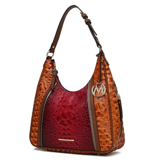 MKF Collection Becket Women Shoulder Bag Faux Crocodile-Embossed, Vegan Leather Handbag by Mia K - Cognac Brown