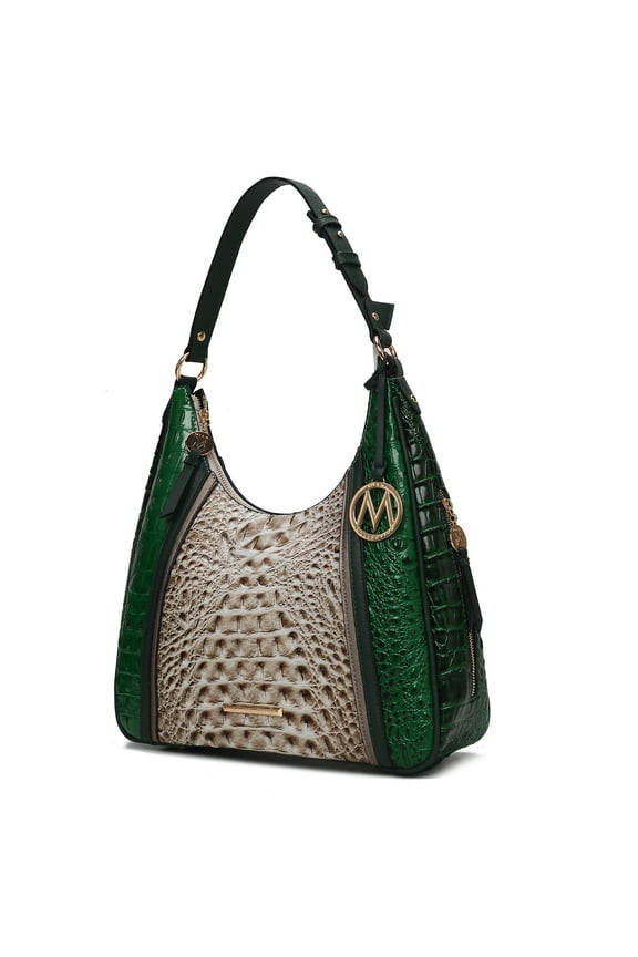 Becket Women Shoulder Bag Faux Crocodile-Embossed, Vegan Leather Handbag by Mia K - Green