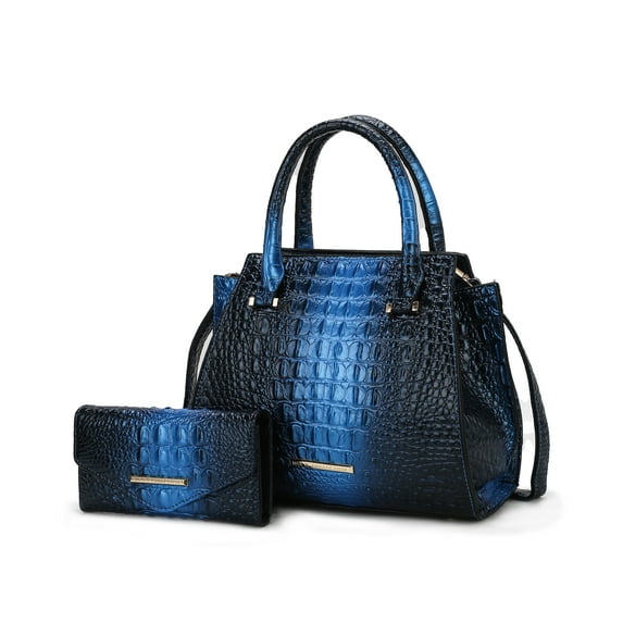 MKF Collection Bently Women's Tote Bag with Matching Wallet Croco Vegan Leather 2pcs Handbag Set by Mia K - Blue