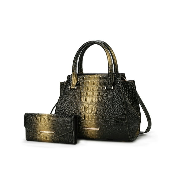 MKF Collection Bently Women's Tote Bag with Matching Wallet Croco Vegan Leather 2pcs Handbag Set by Mia K - Gold