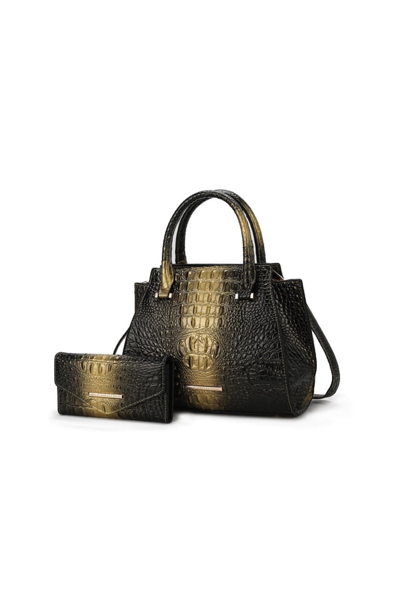Bently Women's Tote Bag with Matching Wallet Croco Vegan Leather 2pcs Handbag Set by Mia K - Gold