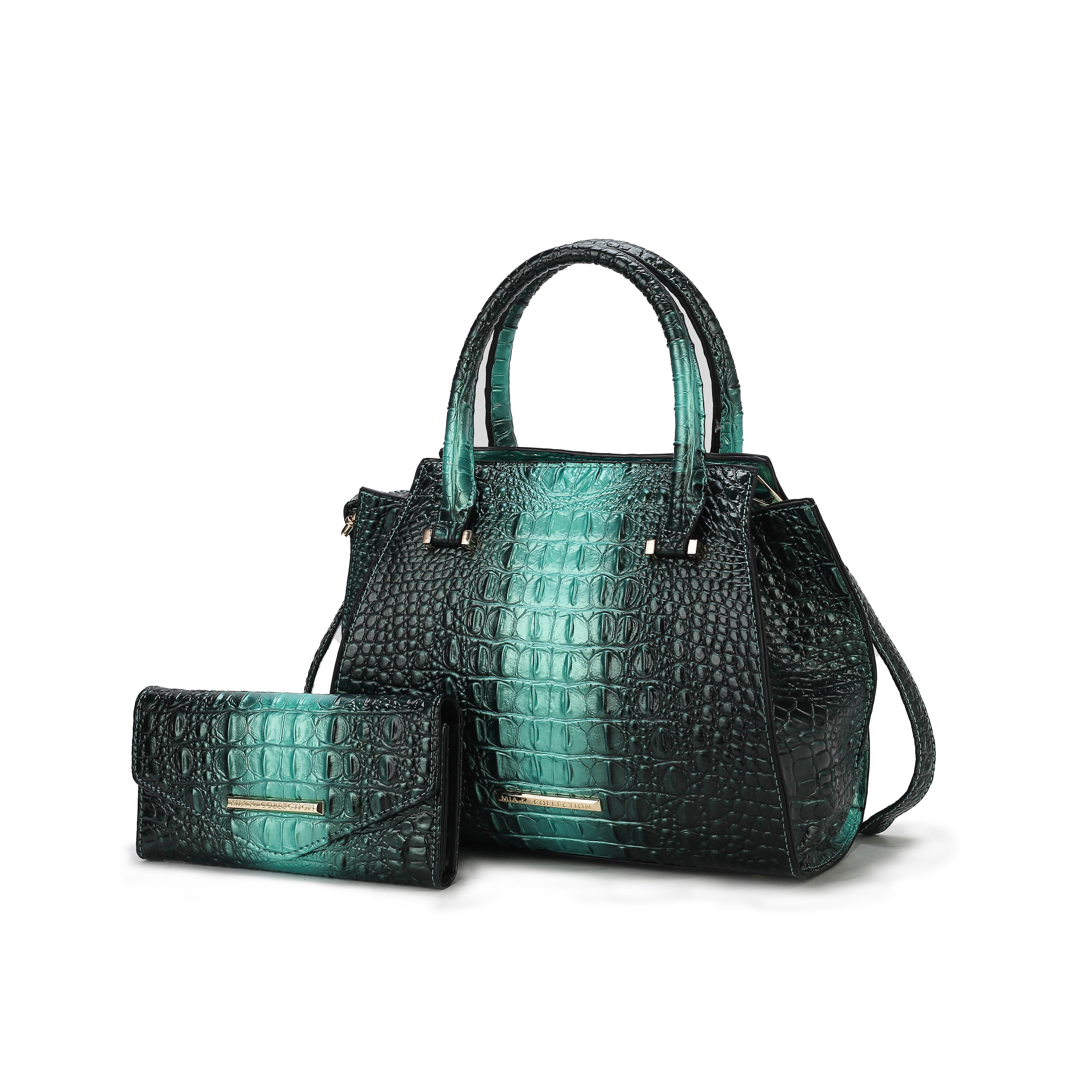 MKF Collection Bently Women's Tote Bag with Matching Wallet Croco Vegan Leather 2pcs Handbag Set by Mia K - Green