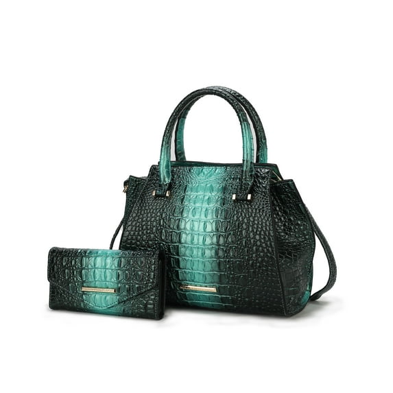 MKF Collection Bently Women's Tote Bag with Matching Wallet Croco Vegan Leather 2pcs Handbag Set by Mia K - Green